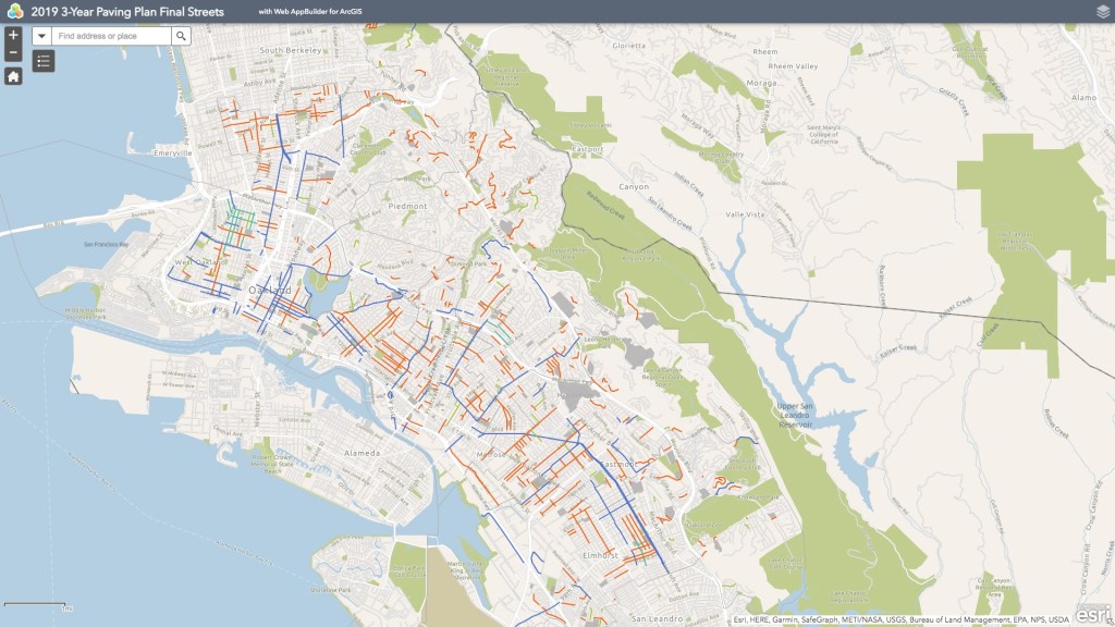 screenshot of the 2019 3-Year Paving Plan map
